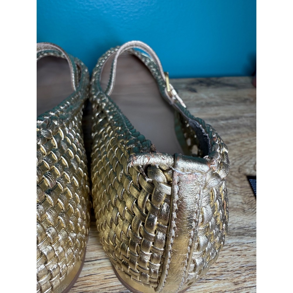 Boden Mary Jane Flats Womens 40 Gold Woven Metallic Leather Cap Toe 9-9.5 READ - Picture 8 of 8
